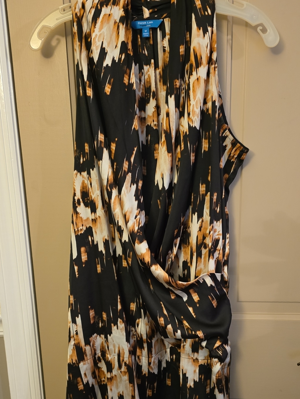 Derek Lam Black Dress with Tan and Cream Abstract Print
